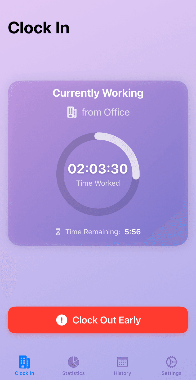 WorkPlace Time Keeper Main Screen