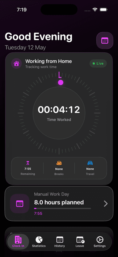 Track live sessions screen