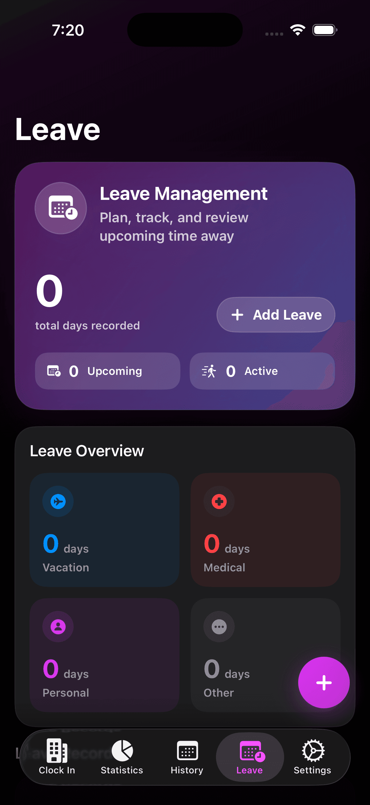 Leave screen in WorkPlace Time Keeper